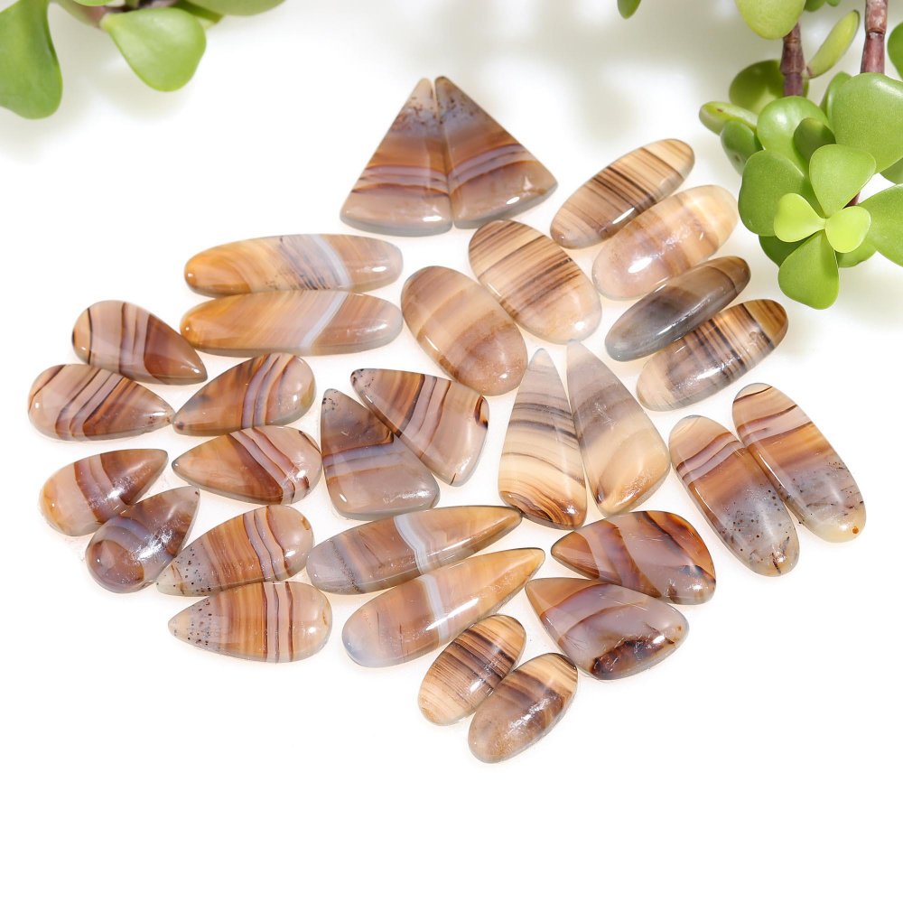 15 Pair 272 Cts Natural Brown Montana Agate Cabochon Loose Gemstone Crystal Pair Lot for Earrings 8x30-8x17mm #12275