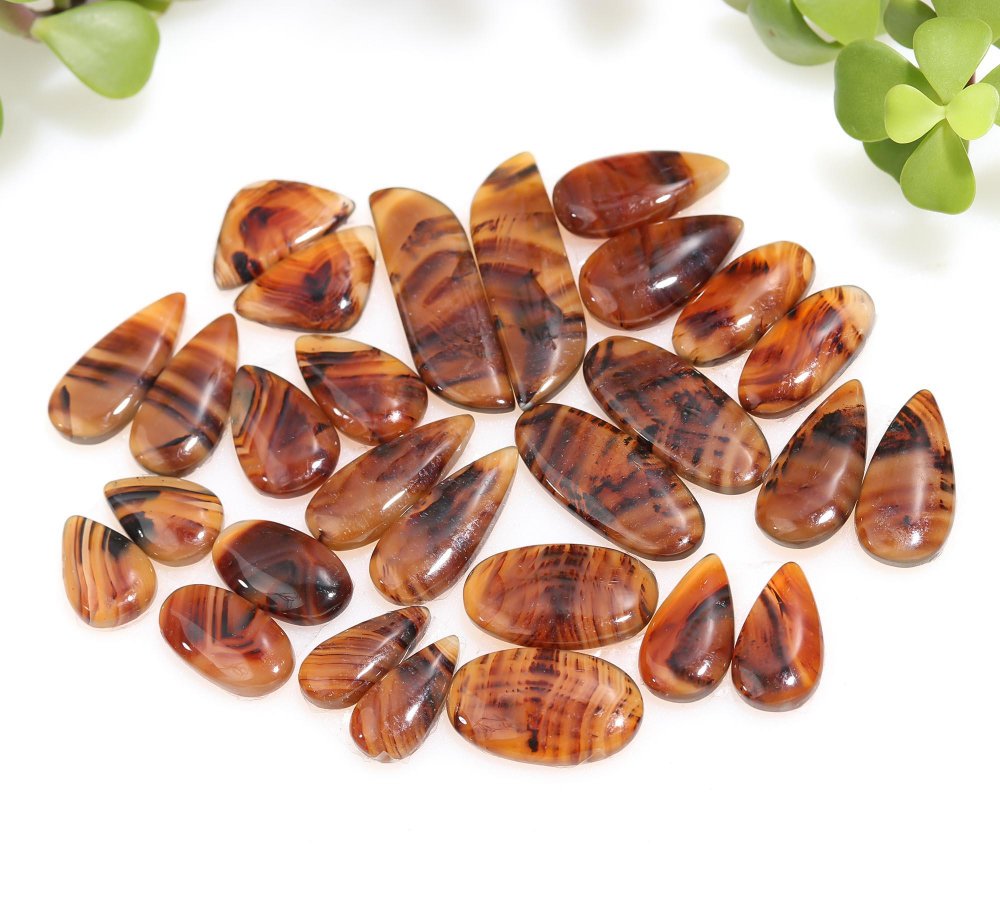 14 Pair 195 Cts Natural Brown Montana Agate Cabochon Loose Gemstone Crystal Pair Lot for Earrings 9x34-8x16mm #12276