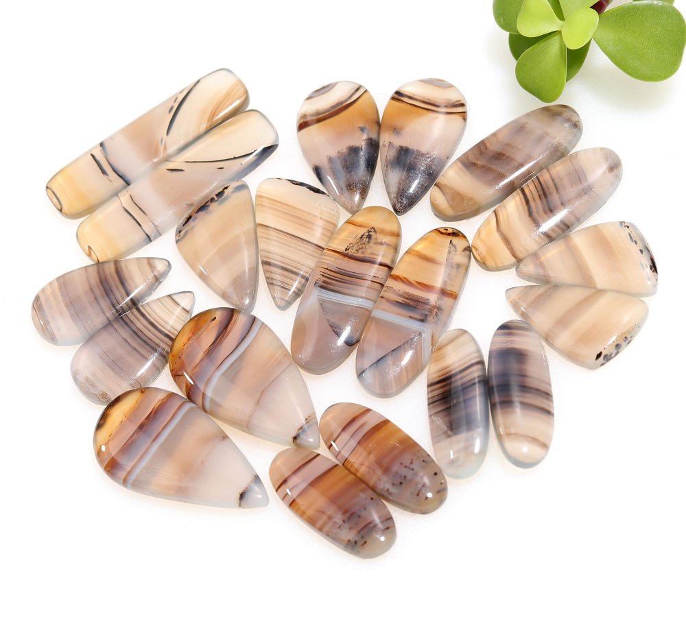 10 Pair 203 Cts Natural Brown Montana Agate Cabochon Loose Gemstone Crystal Pair Lot for Earrings 15x29-12x20mm #12280