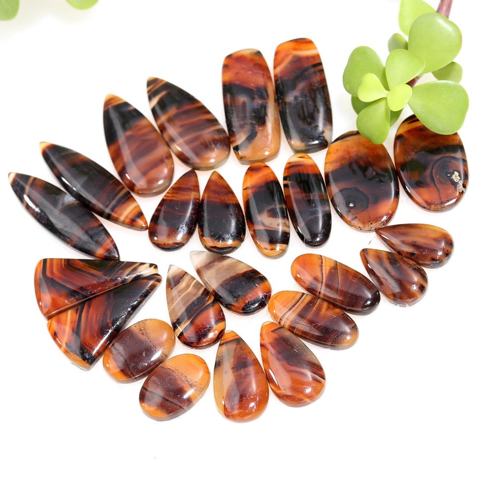 12 Pair 251 Cts Natural Brown Montana Agate Cabochon Loose Gemstone Crystal Pair Lot for Earrings 9x35-10x21mm #12283