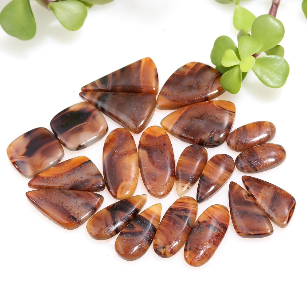 10 Pair 230 Cts Natural Brown Montana Agate Cabochon Loose Gemstone Crystal Pair Lot for Earrings 13x29-9x18mm #12292