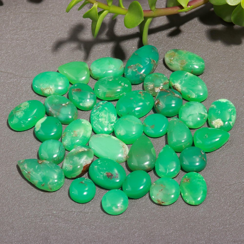 35 Pcs 214 Cts Natural Chrysoprase Cabochon Gemstone Lot,  semi-precious Jewelry Gemstone 11x19-10x10mm #12302