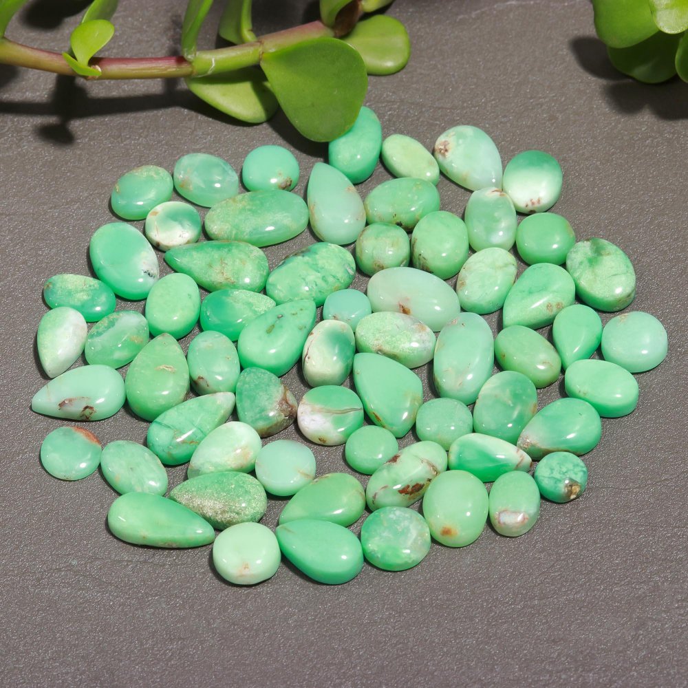 62 Pcs 215 Cts Natural Chrysoprase Cabochon Gemstone Lot,  semi-precious Jewelry Gemstone 9x15-8x8mm #12312