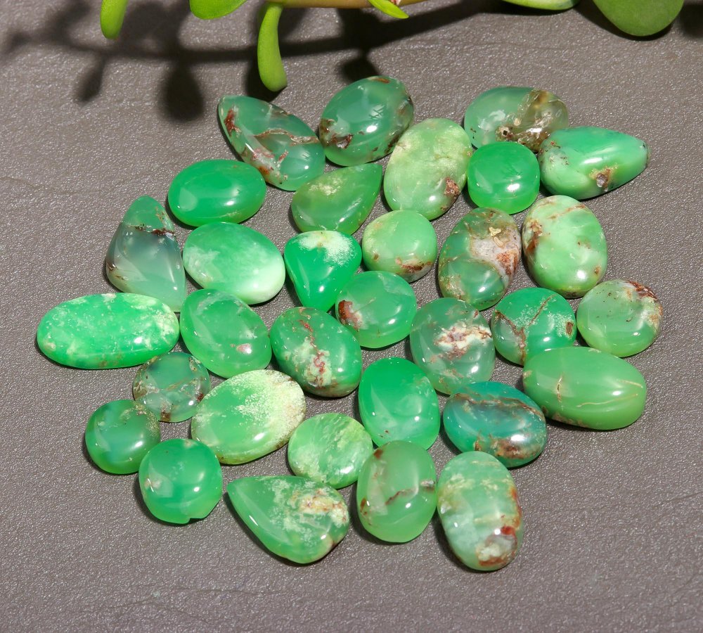 32 Pcs 190 Cts Natural Chrysoprase Cabochon Gemstone Lot,  semi-precious Jewelry Gemstone 10x18-9x9mm #12324