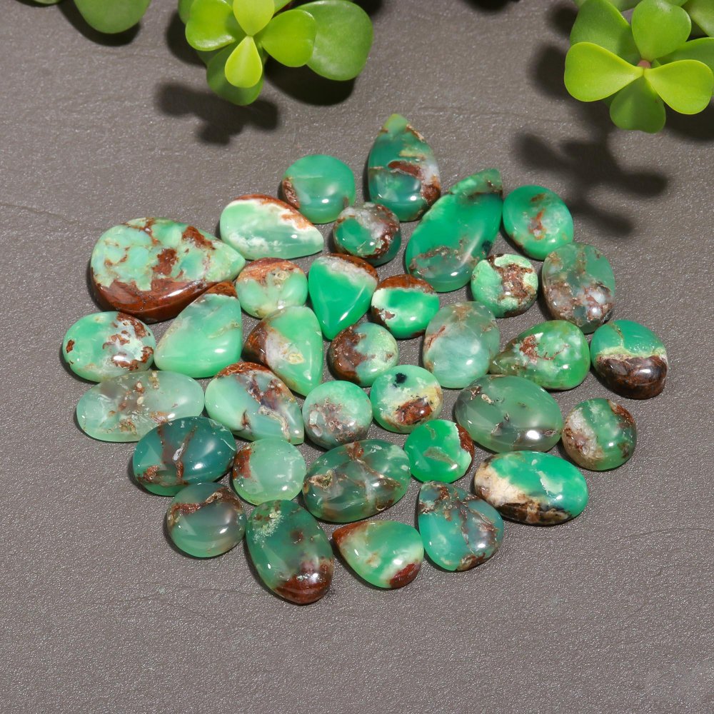 34 Pcs 200 Cts Natural Chrysoprase Cabochon Gemstone Lot,  semi-precious Jewelry Gemstone 11x23-9x9mm #12325