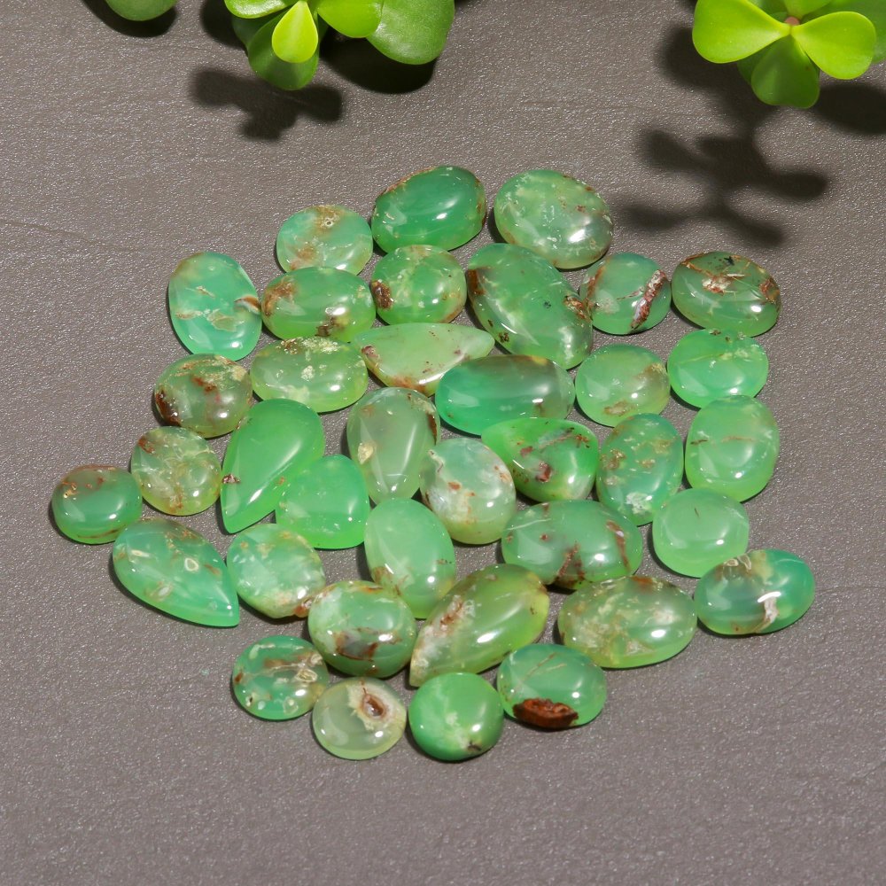 37 Pcs 219 Cts Natural Chrysoprase Cabochon Gemstone Lot,  semi-precious Jewelry Gemstone 10x19-10x10mm #12326