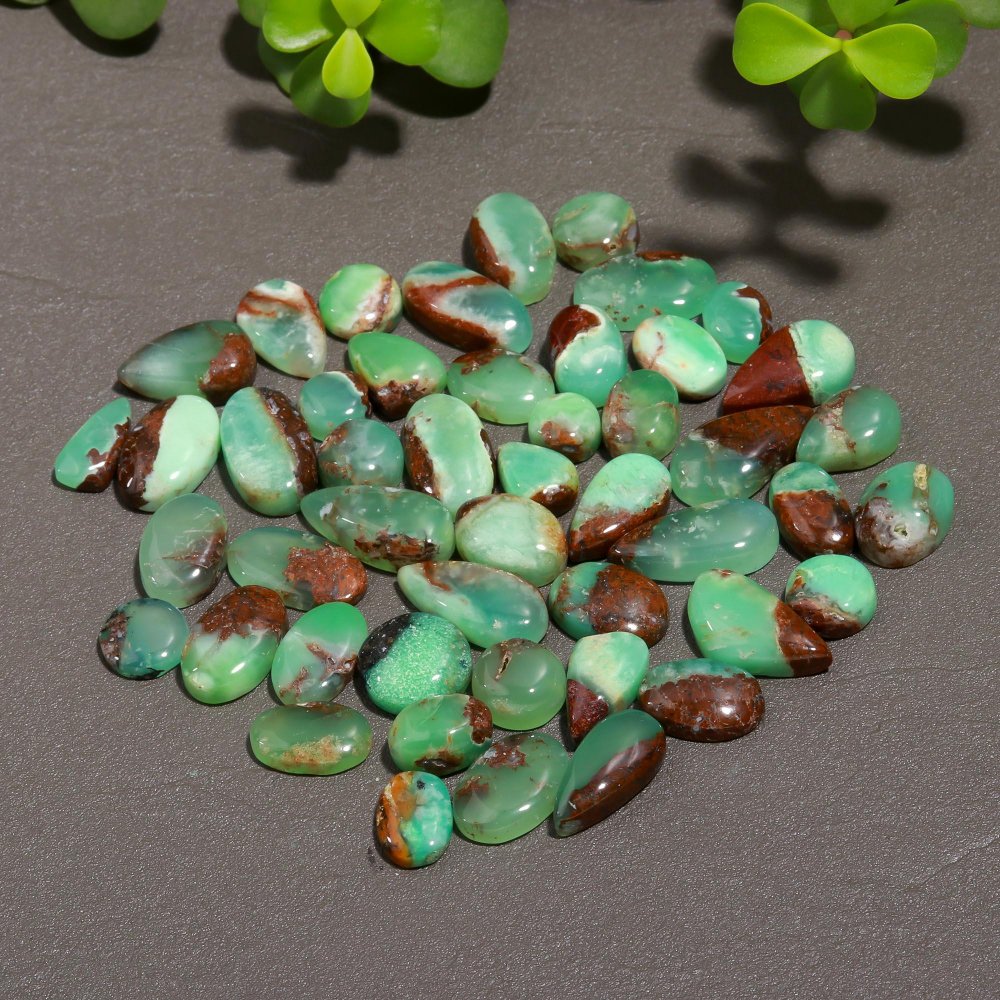 48 Pcs 200 Cts Natural Chrysoprase Cabochon Gemstone Lot,  semi-precious Jewelry Gemstone 12x15-8x8mm #12327