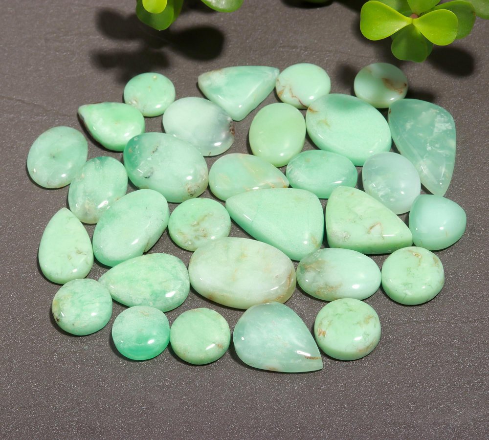 30 Pcs 304 Cts Natural Chrysoprase Cabochon Gemstone Lot,  semi-precious Jewelry Gemstone 14x28-12x13mm #12335