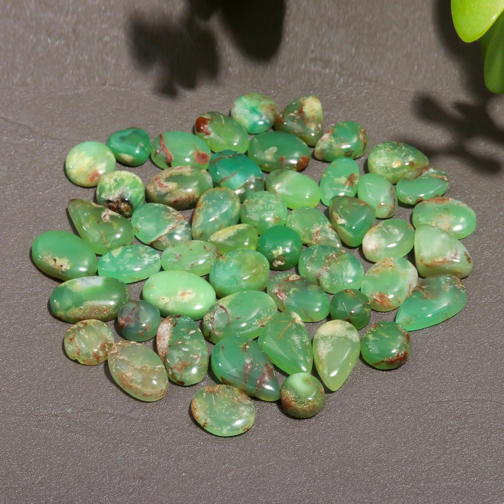 49 Pcs 170 Cts Natural Chrysoprase Cabochon Gemstone Lot,  semi-precious Jewelry Gemstone 8x11-7x9mm #12336