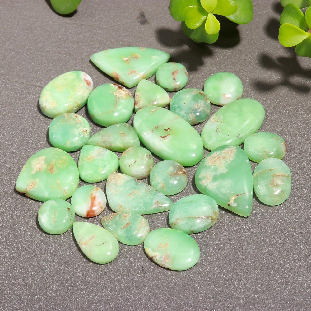 25 Pcs 334 Cts Natural Chrysoprase Cabochon Gemstone Lot,  semi-precious Jewelry Gemstone 15x30-15x15mm #12339