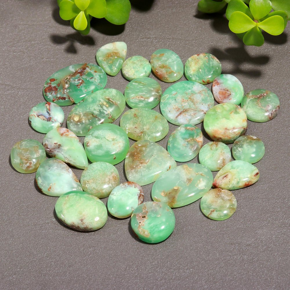 28 Pcs 290 Cts Natural Chrysoprase Cabochon Gemstone Lot,  semi-precious Jewelry Gemstone 15x26-12x16mm #12351