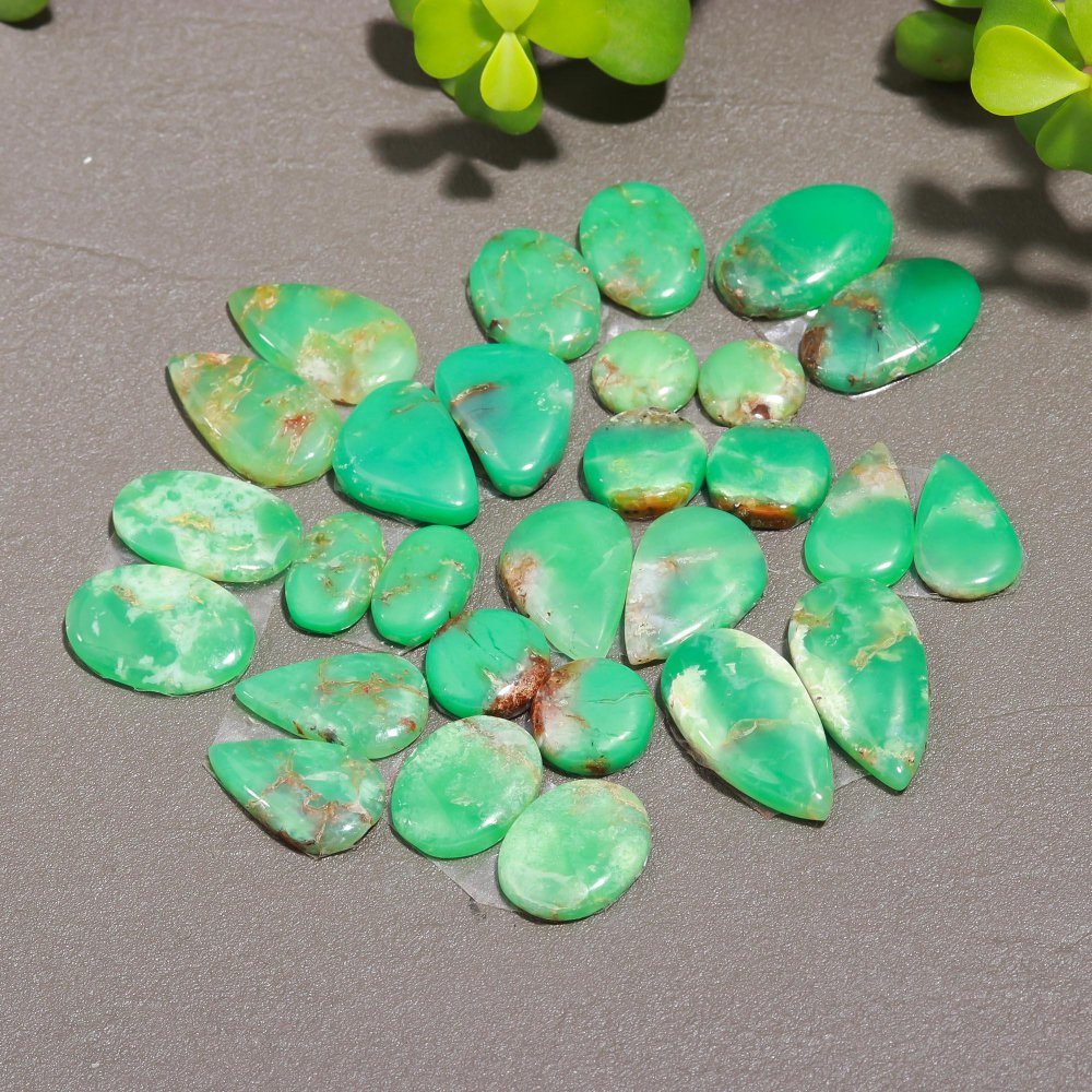 14 Pair 166 Cts Natural Chrysoprase Cabochon Pairs Gemstone, Green Chrysoprase Loose Gemstone Earring Pairs 11x23-10x10mm#12370