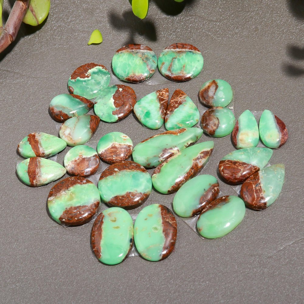 13 Pair 199 Cts Natural Chrysoprase Cabochon Pairs Gemstone, Green Chrysoprase Loose Gemstone Earring Pairs 11x27-12x12mm#12390