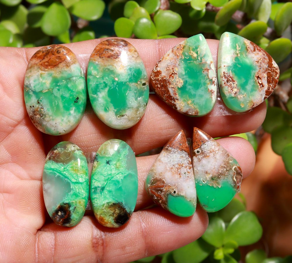 9 Pair 272 Cts Natural Chrysoprase Cabochon Pairs Gemstone, Green Chrysoprase Loose Gemstone Earring Pairs 12x25-12x15mm#12393