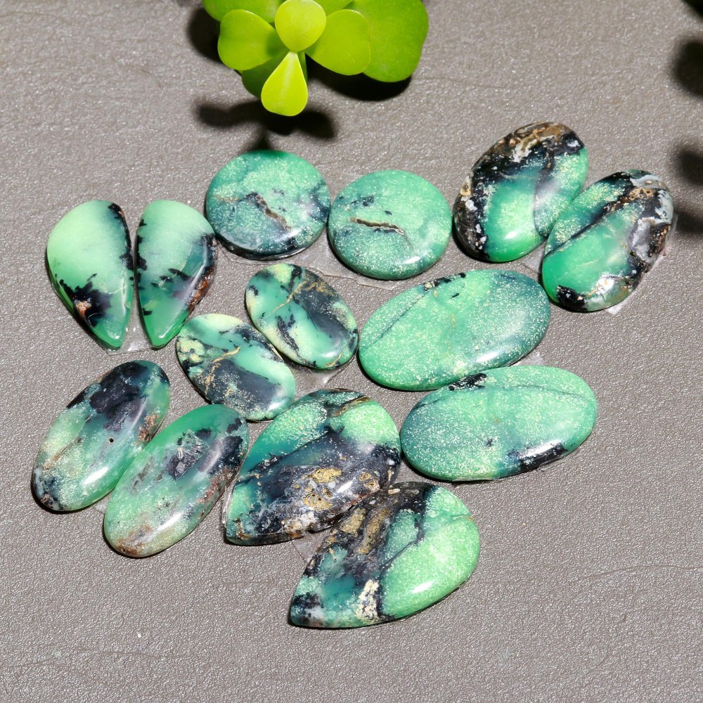 7 Pair 138 Cts Natural Chrysoprase Cabochon Pairs Gemstone, Green Chrysoprase Loose Gemstone Earring Pairs 13x22-10x18mm#12397