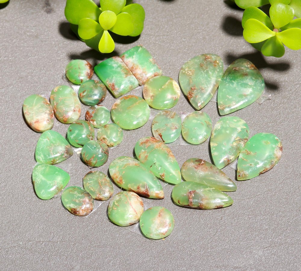 14 Pair 170 Cts Natural Chrysoprase Cabochon Pairs Gemstone, Green Chrysoprase Loose Gemstone Earring Pairs 15x25-9x9mm#12399