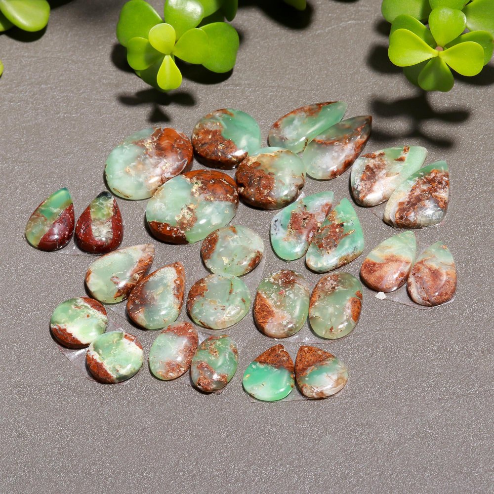 13 Pair 202 Cts Natural Chrysoprase Cabochon Pairs Gemstone, Green Chrysoprase Loose Gemstone Earring Pairs 17x22-10x17mm#12416