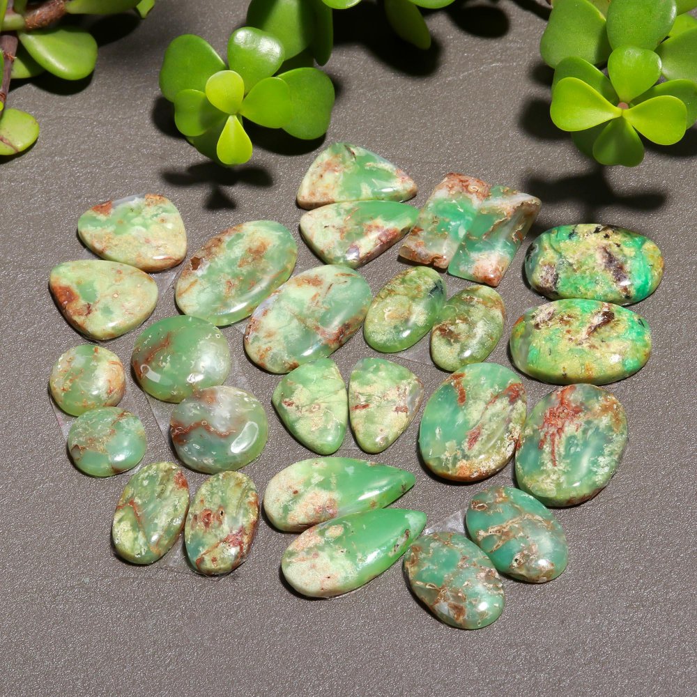 13 Pair 240 Cts Natural Chrysoprase Cabochon Pairs Gemstone, Green Chrysoprase Loose Gemstone Earring Pairs 16x23-12x12mm#12417