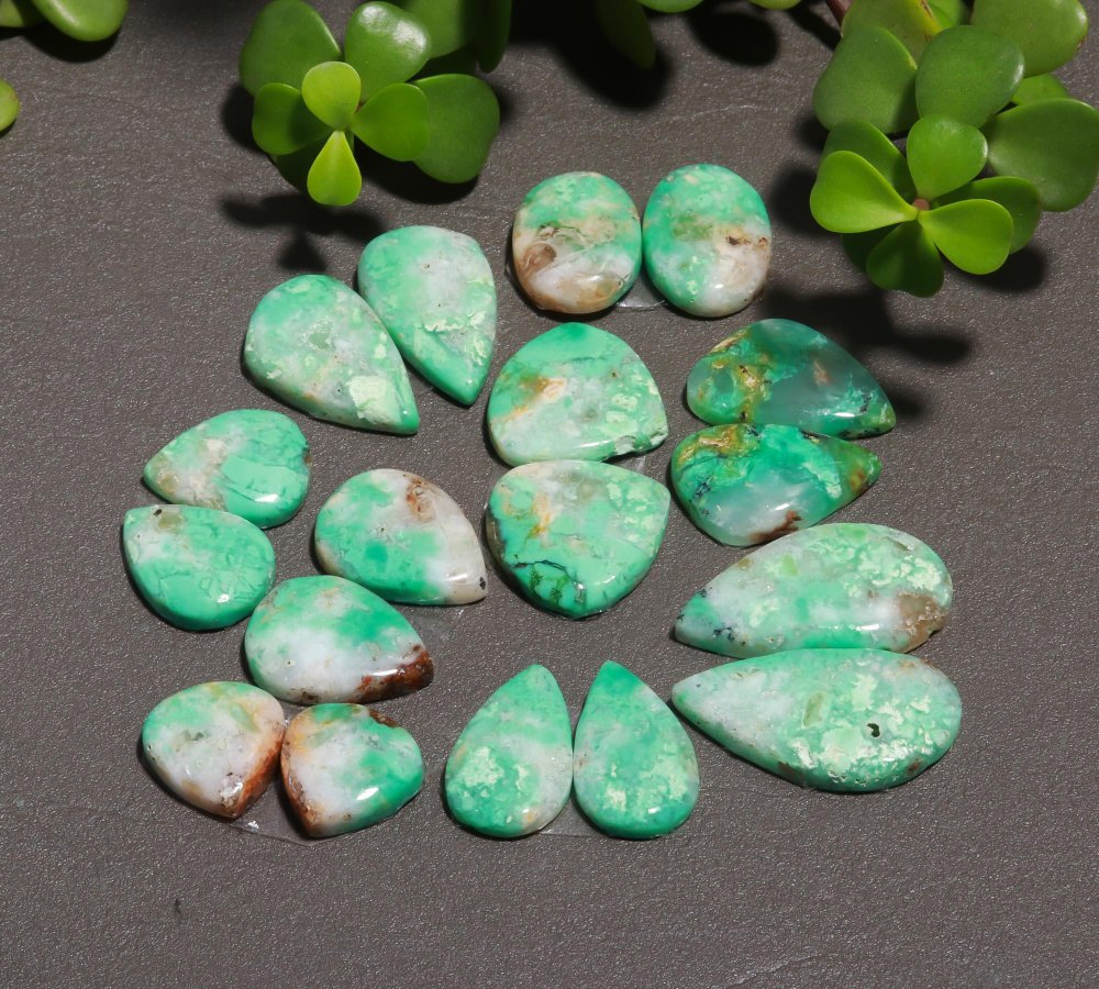 9 Pair 219 Cts Natural Chrysoprase Cabochon Pairs Gemstone, Green Chrysoprase Loose Gemstone Earring Pairs 16x30-14x18mm#12418