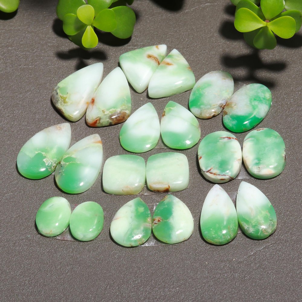 10 Pair 258 Cts Natural Chrysoprase Cabochon Pairs Gemstone, Green Chrysoprase Loose Gemstone Earring Pairs 15x27-11x15mm#12423