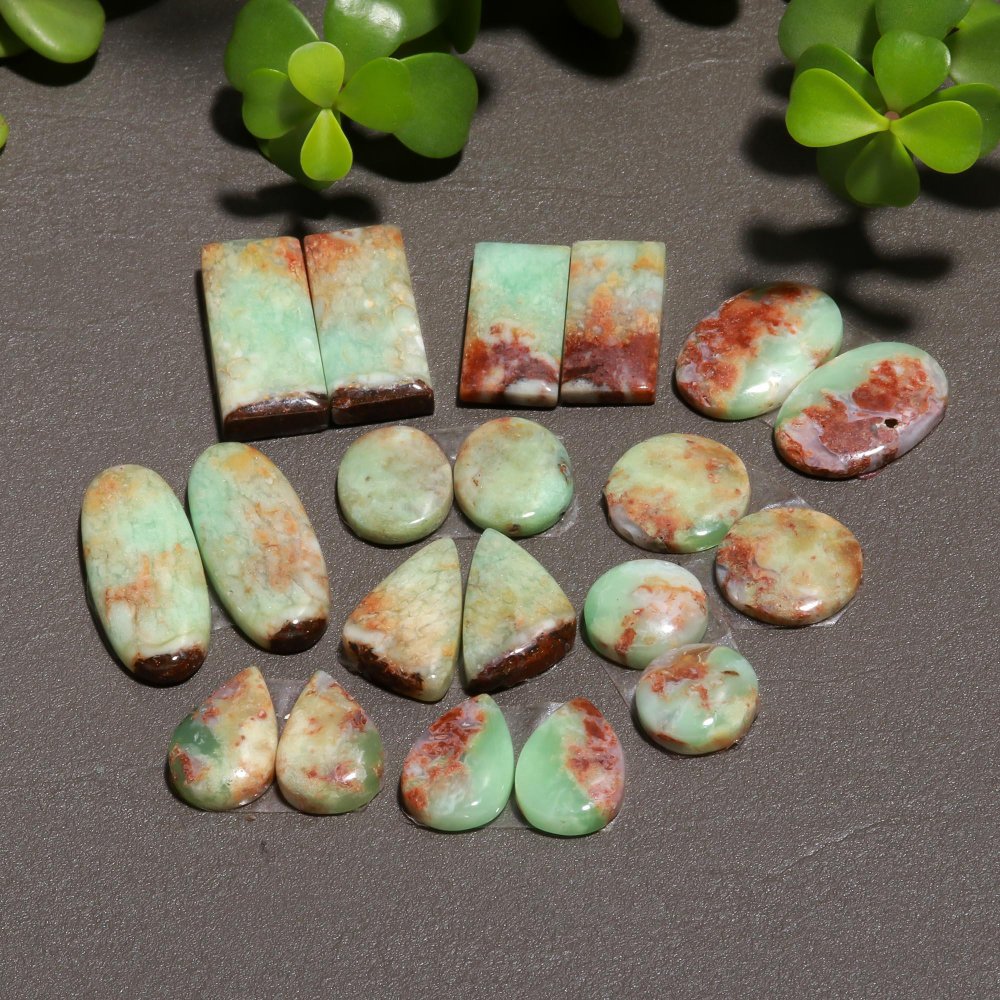 10 Pair 202 Cts Natural Chrysoprase Cabochon Pairs Gemstone, Green Chrysoprase Loose Gemstone Earring Pairs 12x30-13x13mm#12426