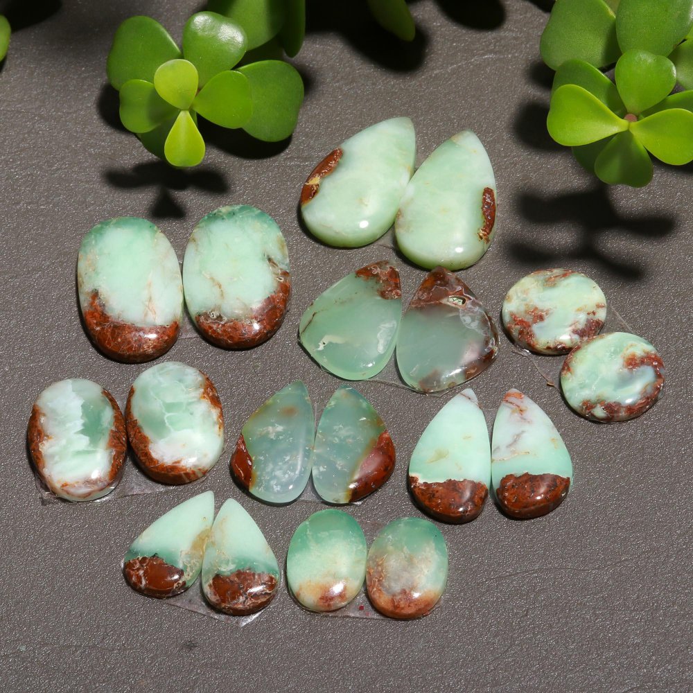 9 Pair 165 Cts Natural Chrysoprase Cabochon Pairs Gemstone, Green Chrysoprase Loose Gemstone Earring Pairs 15x25-10x18mm#12429