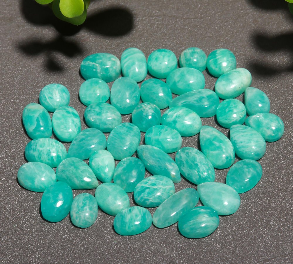 41 Pcs 94 Cts Natural Green Amazonite Cabochon Gemstone Lot,  Amazonite Jewelry Making Gemstone 14x5-8x8mm #12456