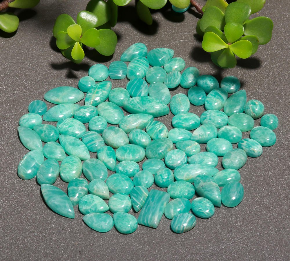 83 Pcs 309 Cts Natural Green Amazonite Cabochon Gemstone Lot,  Amazonite Jewelry Making Gemstone 8X20-8X10mm #12463