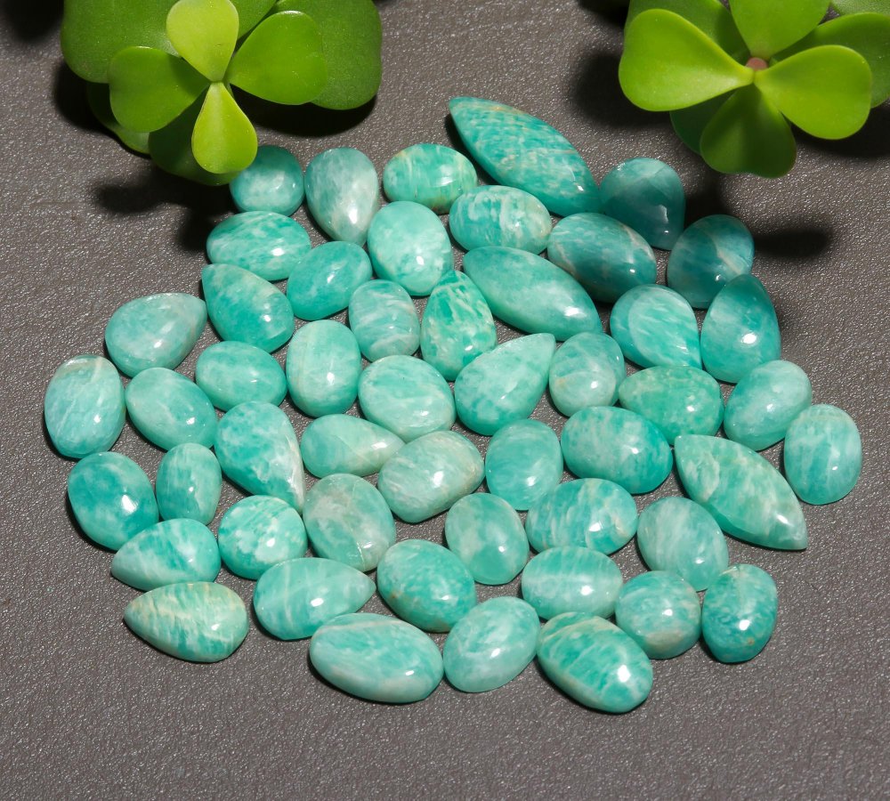 51 Pcs 113 Cts Natural Green Amazonite Cabochon Gemstone Lot,  Amazonite Jewelry Making Gemstone 6X20-7X9mm #12469