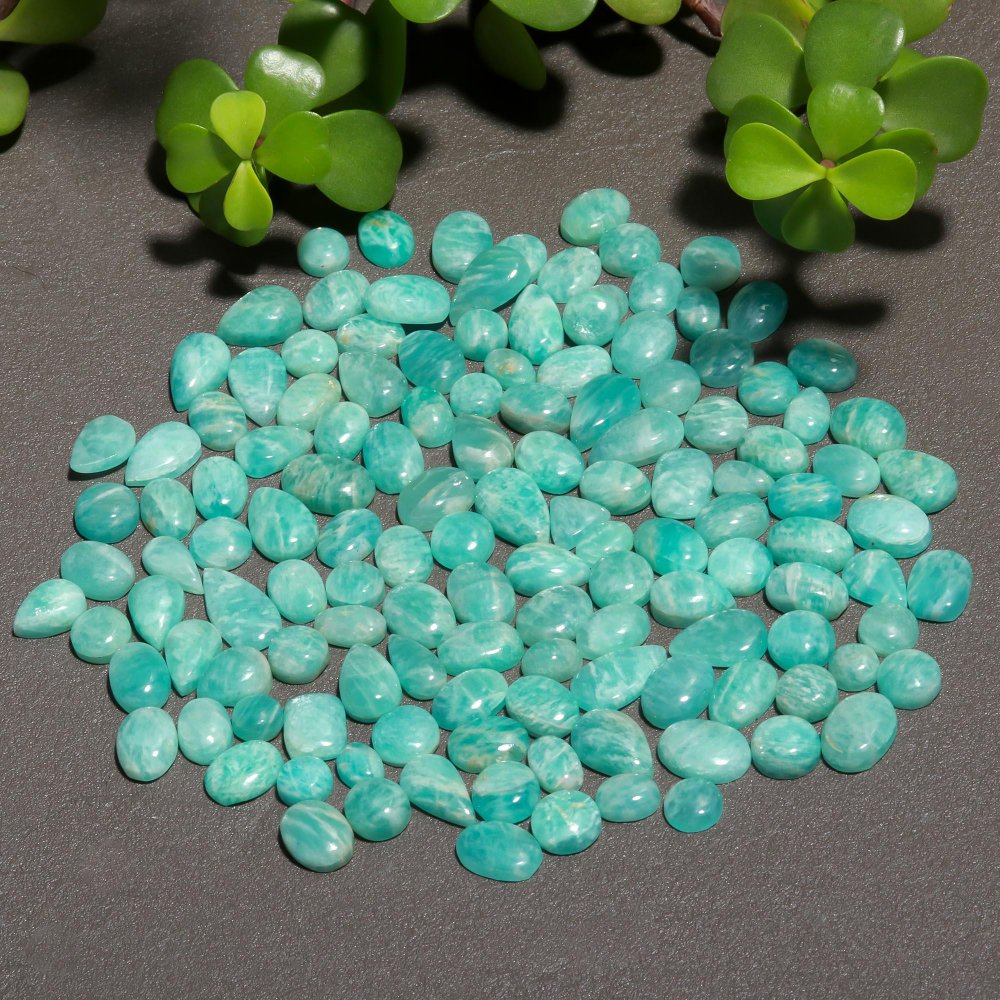 134 Pcs 200 Cts Natural Green Amazonite Cabochon Gemstone Lot,  Amazonite Jewelry Making Gemstone 7X13-6X8mm #12470