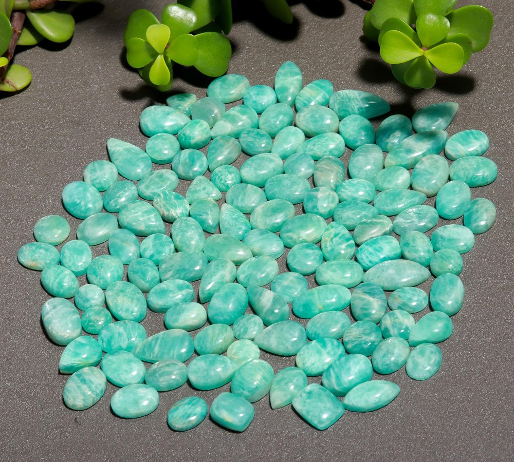 115 Pcs 404 Cts Natural Green Amazonite Cabochon Gemstone Lot,  Amazonite Jewelry Making Gemstone 9X14-9X19mm #12471