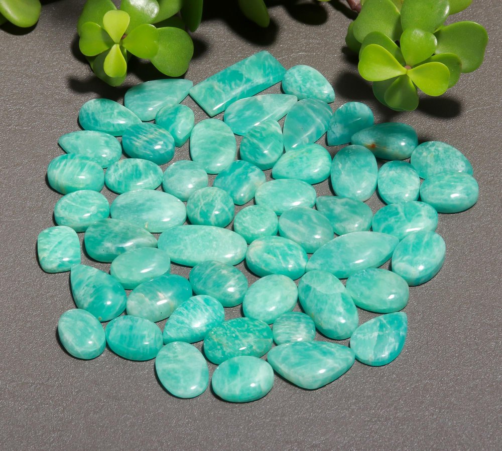 52 Pcs 344 Cts Natural Green Amazonite Cabochon Gemstone Lot,  Amazonite Jewelry Making Gemstone 9X23-9X11mm #12472