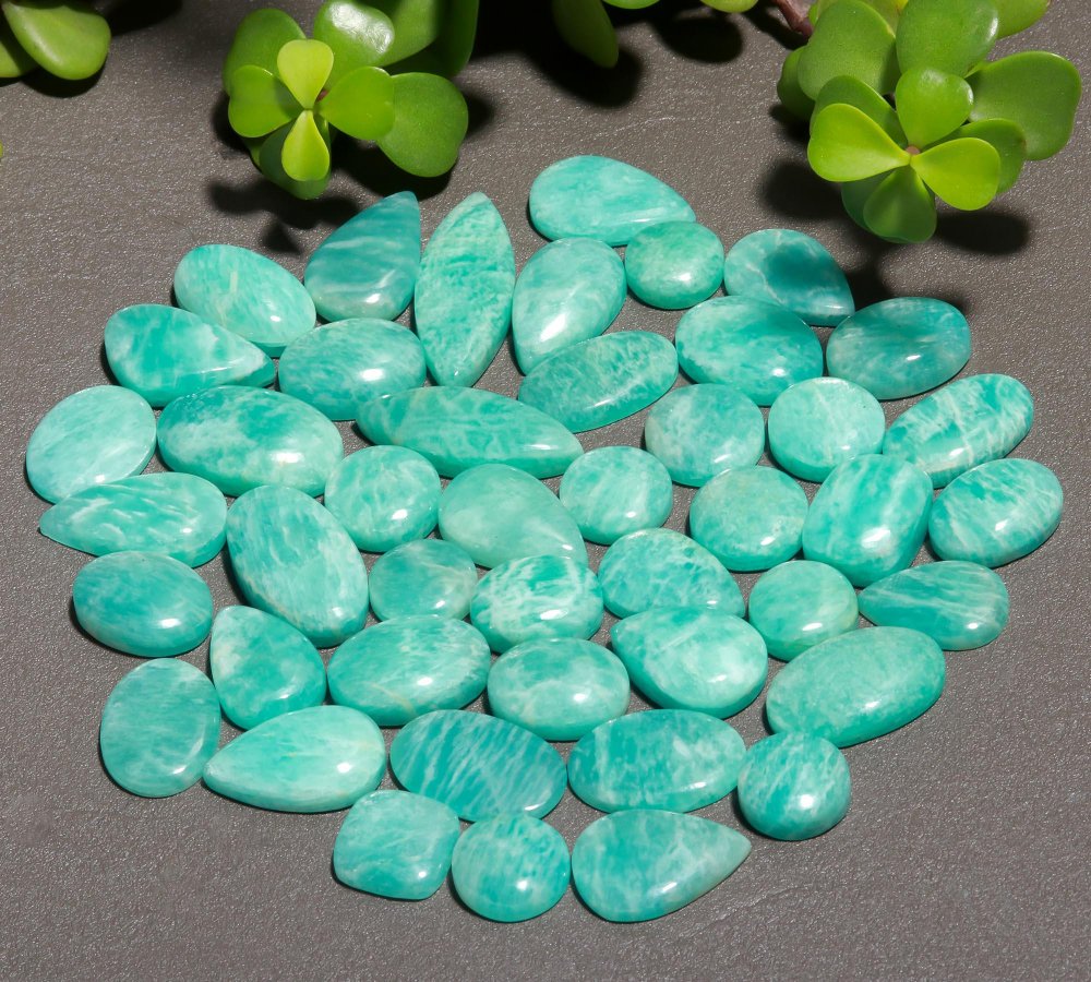 45 Pcs 425 Cts Natural Green Amazonite Cabochon Gemstone Lot,  Amazonite Jewelry Making Gemstone 12X30-12X12mm #12473