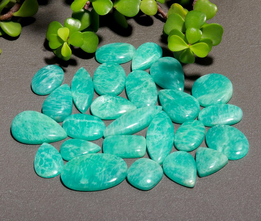 25 Pcs 489 Cts Natural Green Amazonite Cabochon Gemstone Lot,  Amazonite Jewelry Making Gemstone 15X31-14X22mm #12474