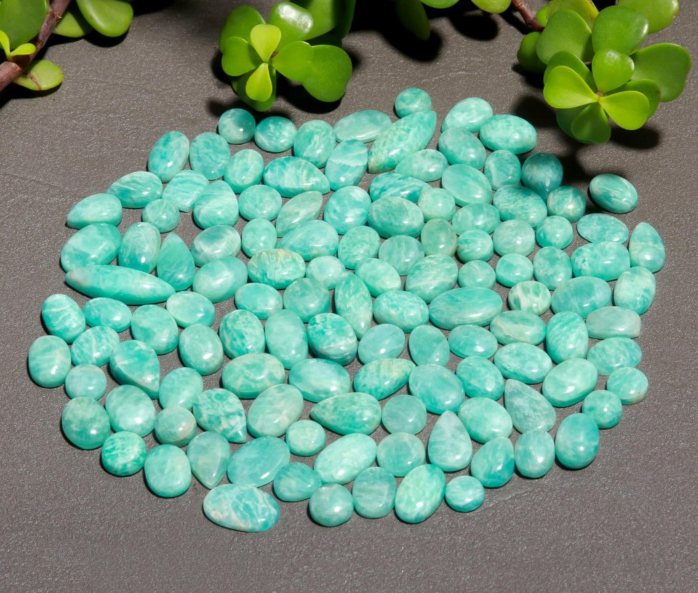 120 Pcs 420 Cts Natural Green Amazonite Cabochon Gemstone Lot,  Amazonite Jewelry Making Gemstone 7x23X-7X10mm #12475