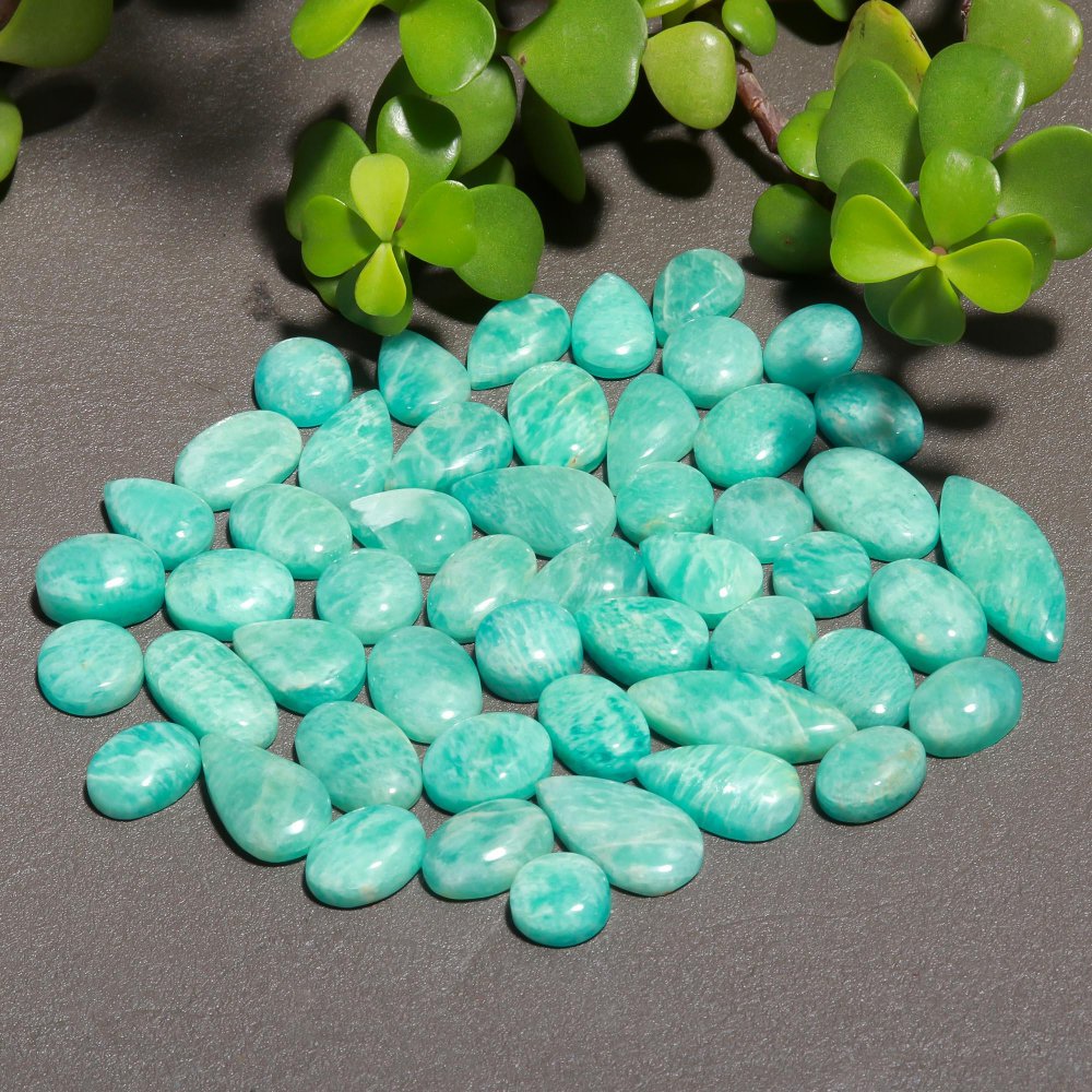 51 Pcs 335 Cts Natural Green Amazonite Cabochon Gemstone Lot,  Amazonite Jewelry Making Gemstone 10X20-9X13mm #12477