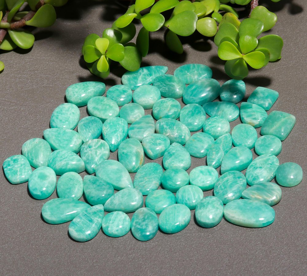 56 Pcs 533 Cts Natural Green Amazonite Cabochon Gemstone Lot,  Amazonite Jewelry Making Gemstone 13X22-12X12mm #12478