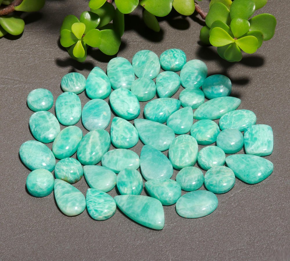 43 Pcs 401 Cts Natural Green Amazonite Cabochon Gemstone Lot,  Amazonite Jewelry Making Gemstone 12X26-16X11mm #12479