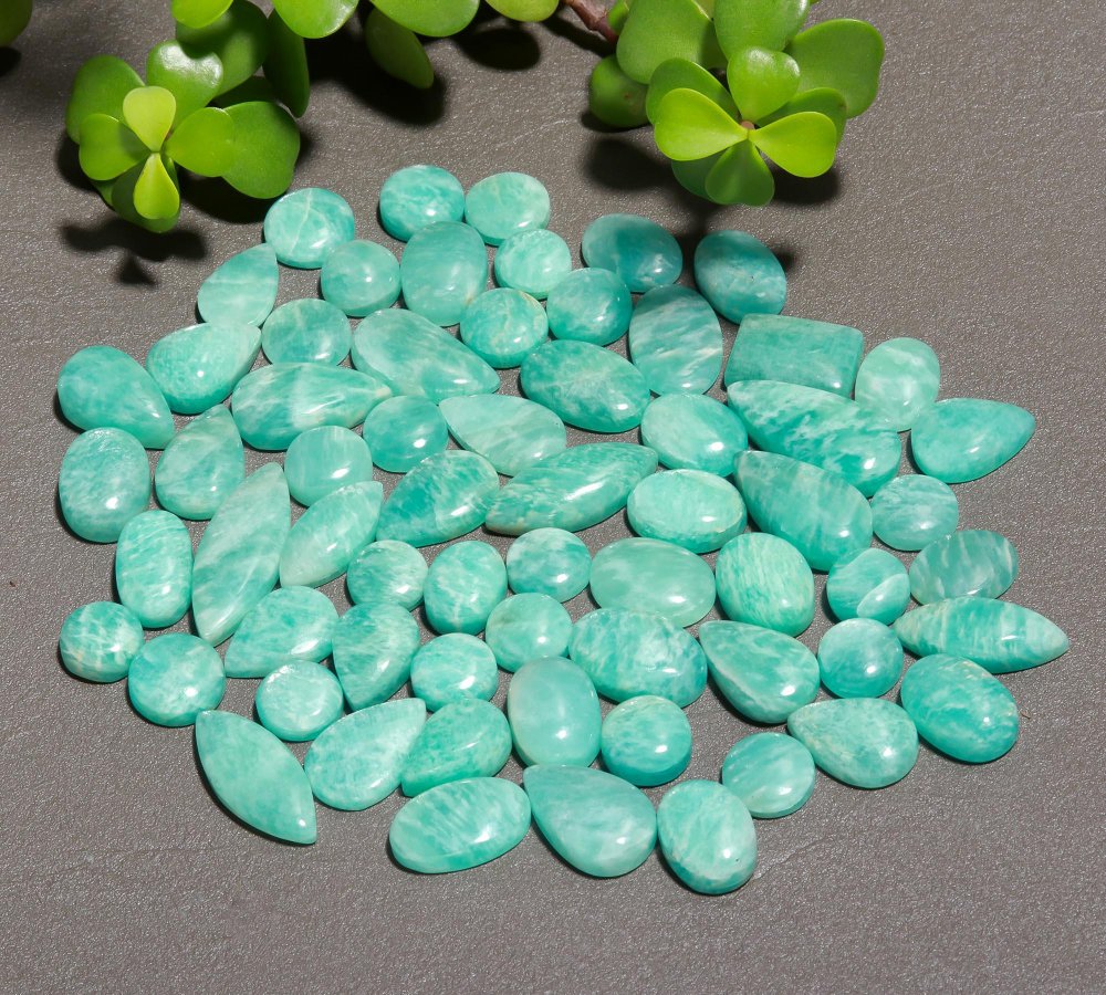 65 Pcs 419 Cts Natural Green Amazonite Cabochon Gemstone Lot,  Amazonite Jewelry Making Gemstone 9X9-11X24mm #12482