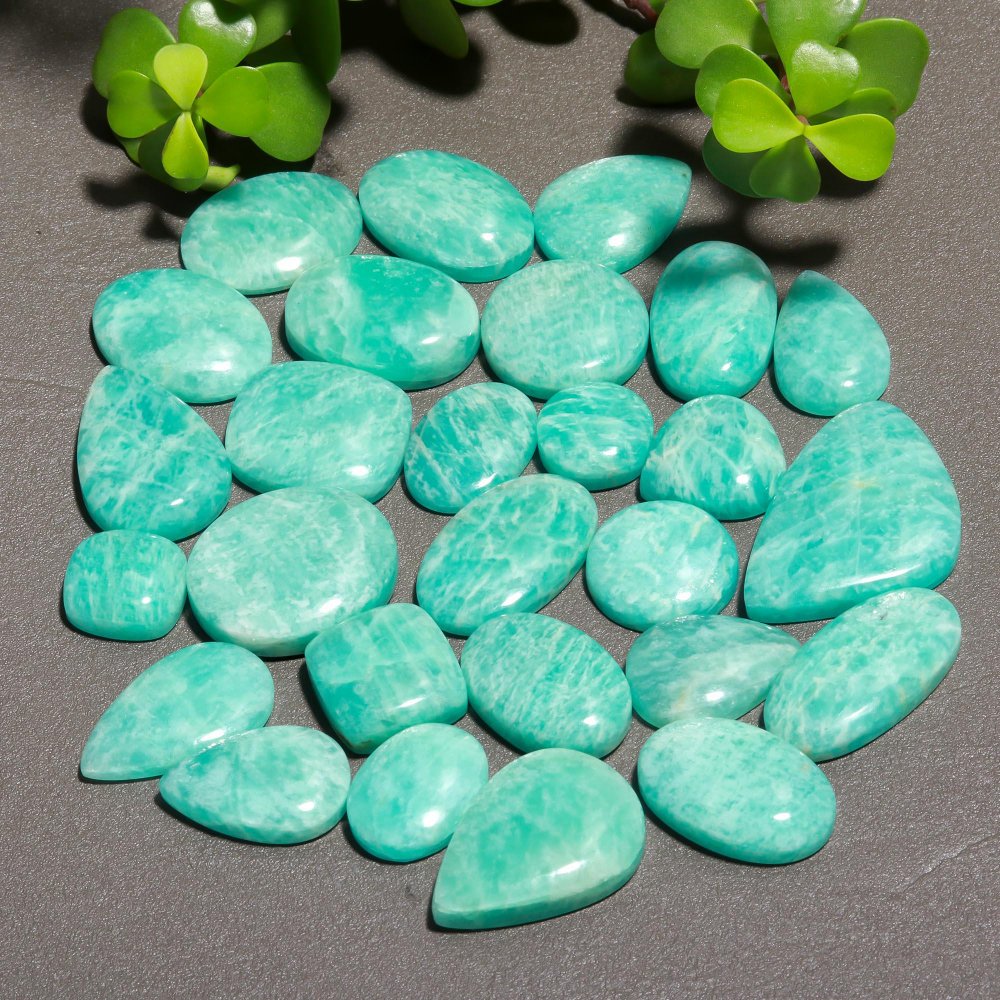 27 Pcs 511 Cts Natural Green Amazonite Cabochon Gemstone Lot,  Amazonite Jewelry Making Gemstone 22X34-18X34mm #12486