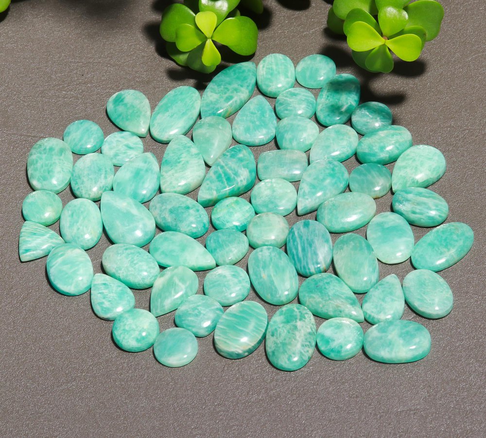 56 Pcs 481 Cts Natural Green Amazonite Cabochon Gemstone Lot,  Amazonite Jewelry Making Gemstone 12X28-12X12mm #12490