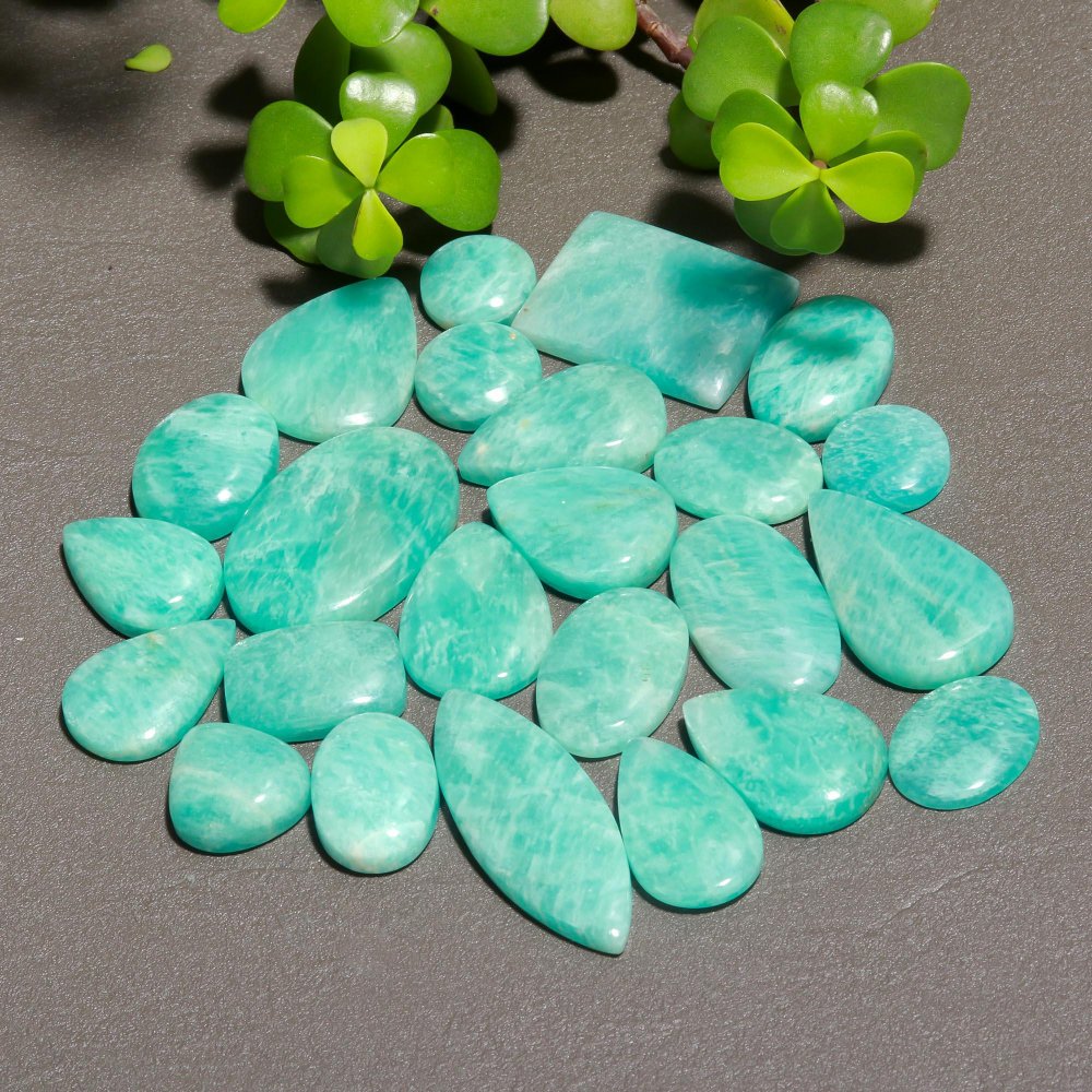 24 Pcs 396 Cts Natural Green Amazonite Cabochon Gemstone Lot,  Amazonite Jewelry Making Gemstone 22X32-14X18mm #12491