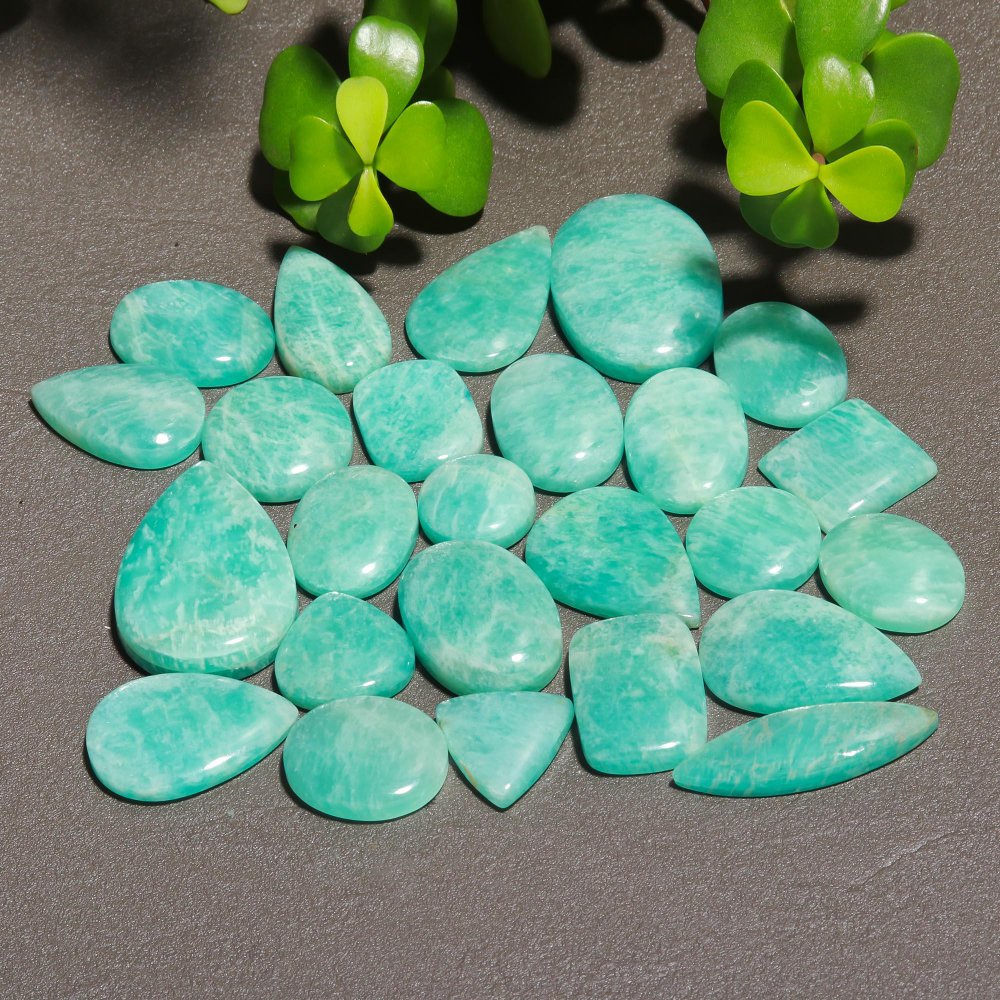 25 Pcs 403 Cts Natural Green Amazonite Cabochon Gemstone Lot,  Amazonite Jewelry Making Gemstone 14X14-22X33mm #12492