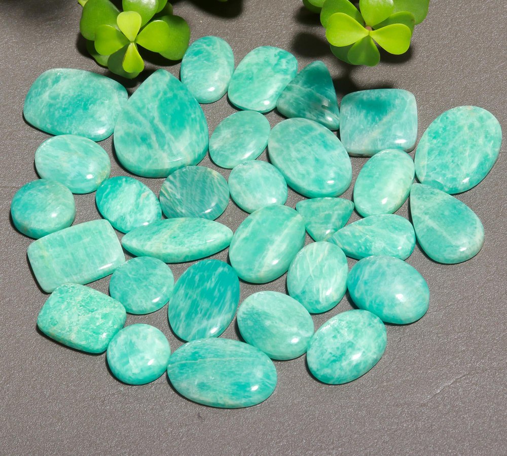 30 Pcs 533 Cts Natural Green Amazonite Cabochon Gemstone Lot,  Amazonite Jewelry Making Gemstone 25X35-13X20mm #12493