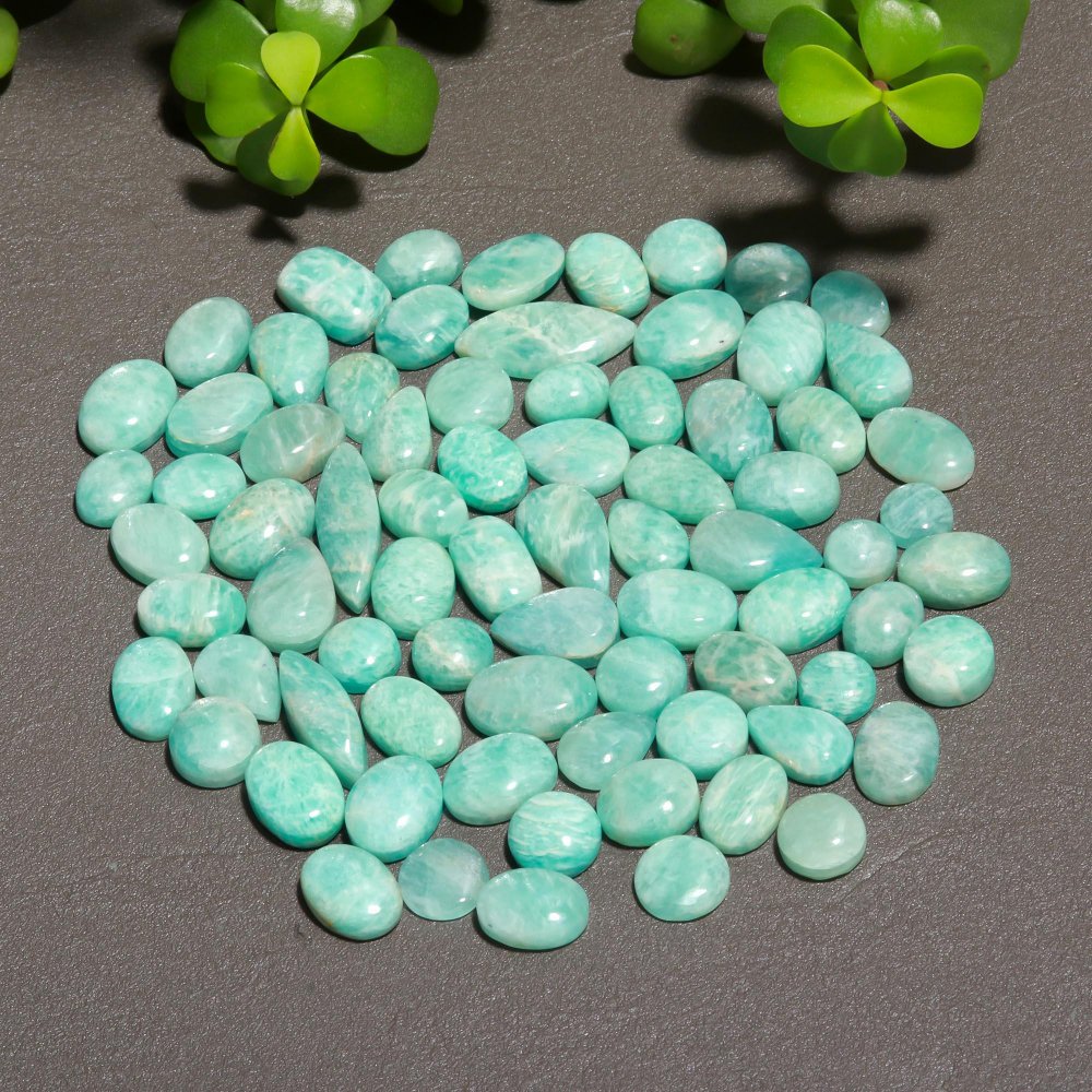 76 Pcs 278 Cts Natural Green Amazonite Cabochon Gemstone Lot,  Amazonite Jewelry Making Gemstone 9X20-7X9mm #12495