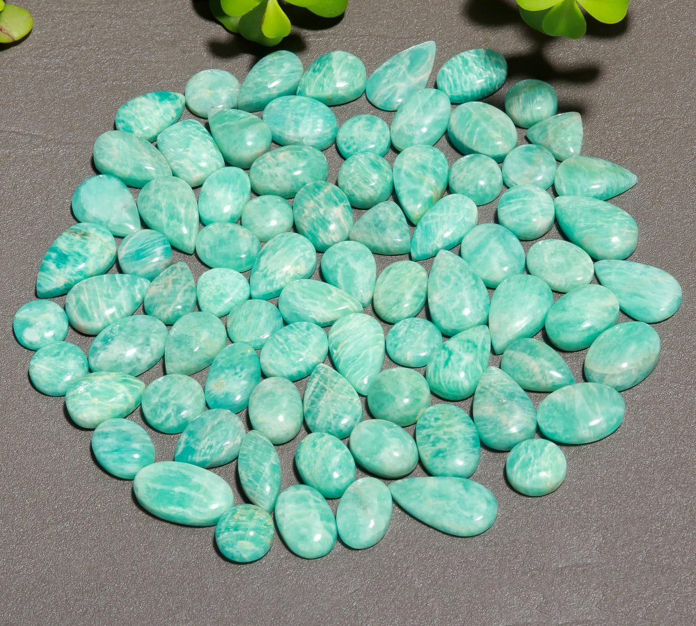 77 Pcs 477 Cts Natural Green Amazonite Cabochon Gemstone Lot,  Amazonite Jewelry Making Gemstone 10X19-9X12mm #12496