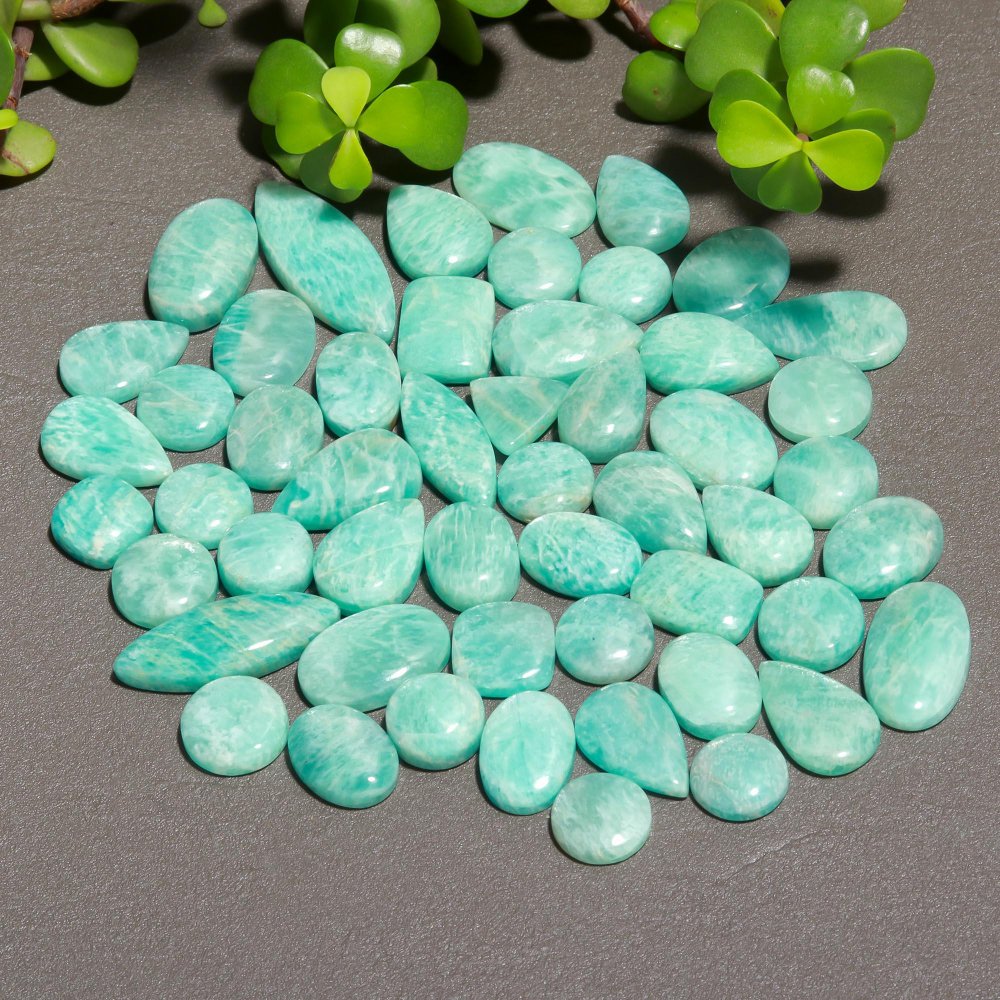 52 Pcs 460 Cts Natural Green Amazonite Cabochon Gemstone Lot,  Amazonite Jewelry Making Gemstone 12X12-13X33mm #12497