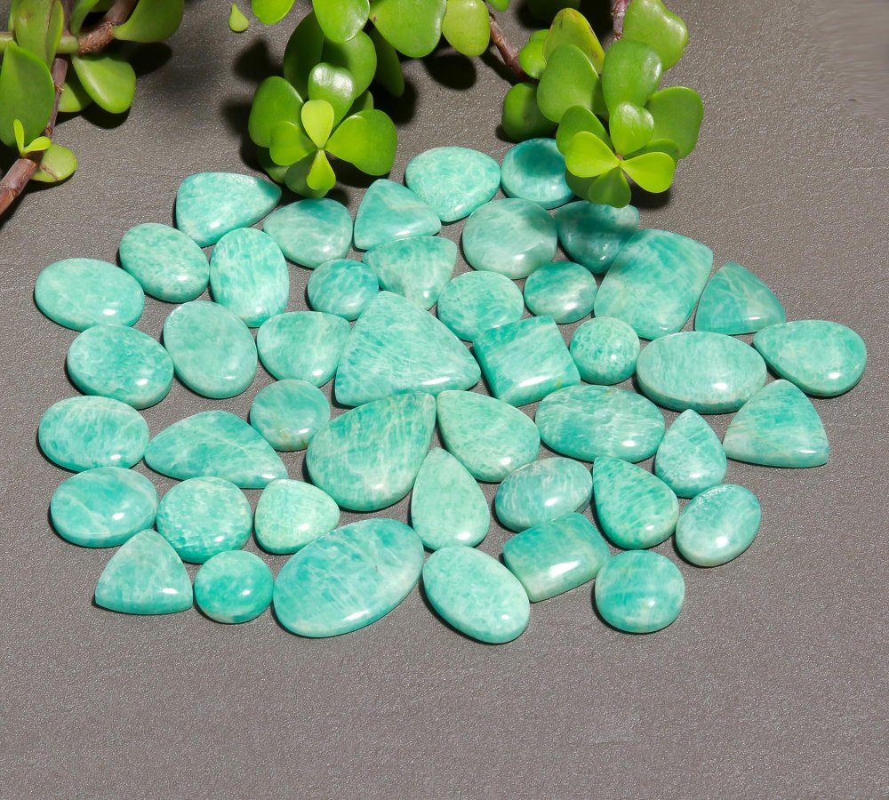 45 Pcs 726 Cts Natural Green Amazonite Cabochon Gemstone Lot,  Amazonite Jewelry Making Gemstone 20X30-13X13mm #12499