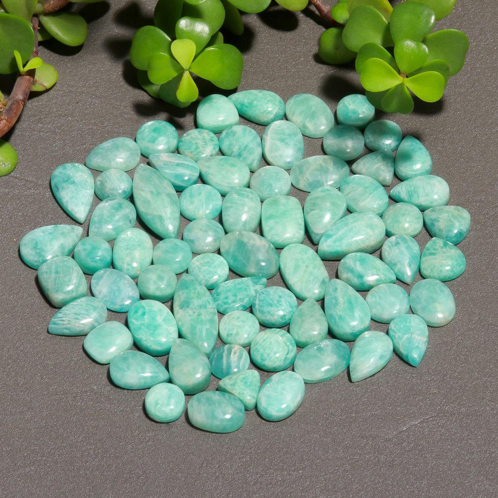 66 Pcs 388 Cts Natural Green Amazonite Cabochon Gemstone Lot,  Amazonite Jewelry Making Gemstone 9X26-8X8mm #12500