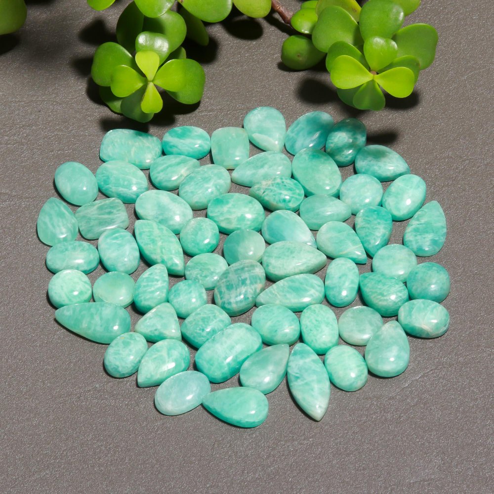 58 Pcs 378 Cts Natural Green Amazonite Cabochon Gemstone Lot,  Amazonite Jewelry Making Gemstone 9X19-6X10mm #12501